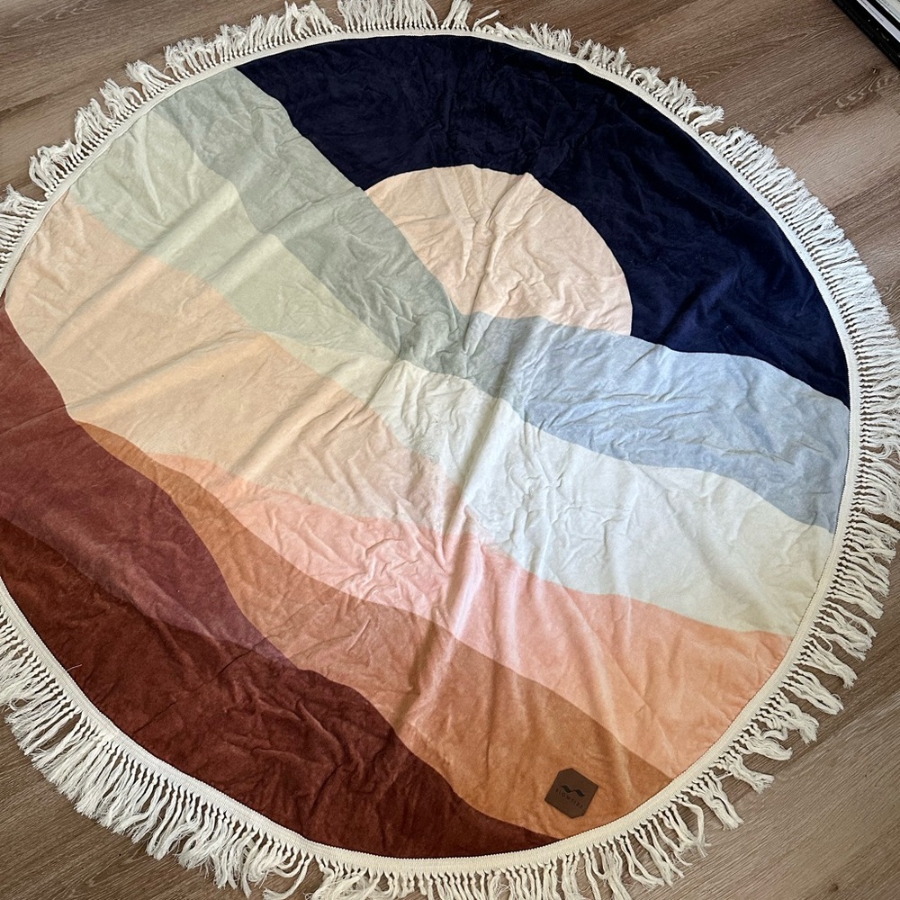 SLOWTIDE round towel with abstract sunset art